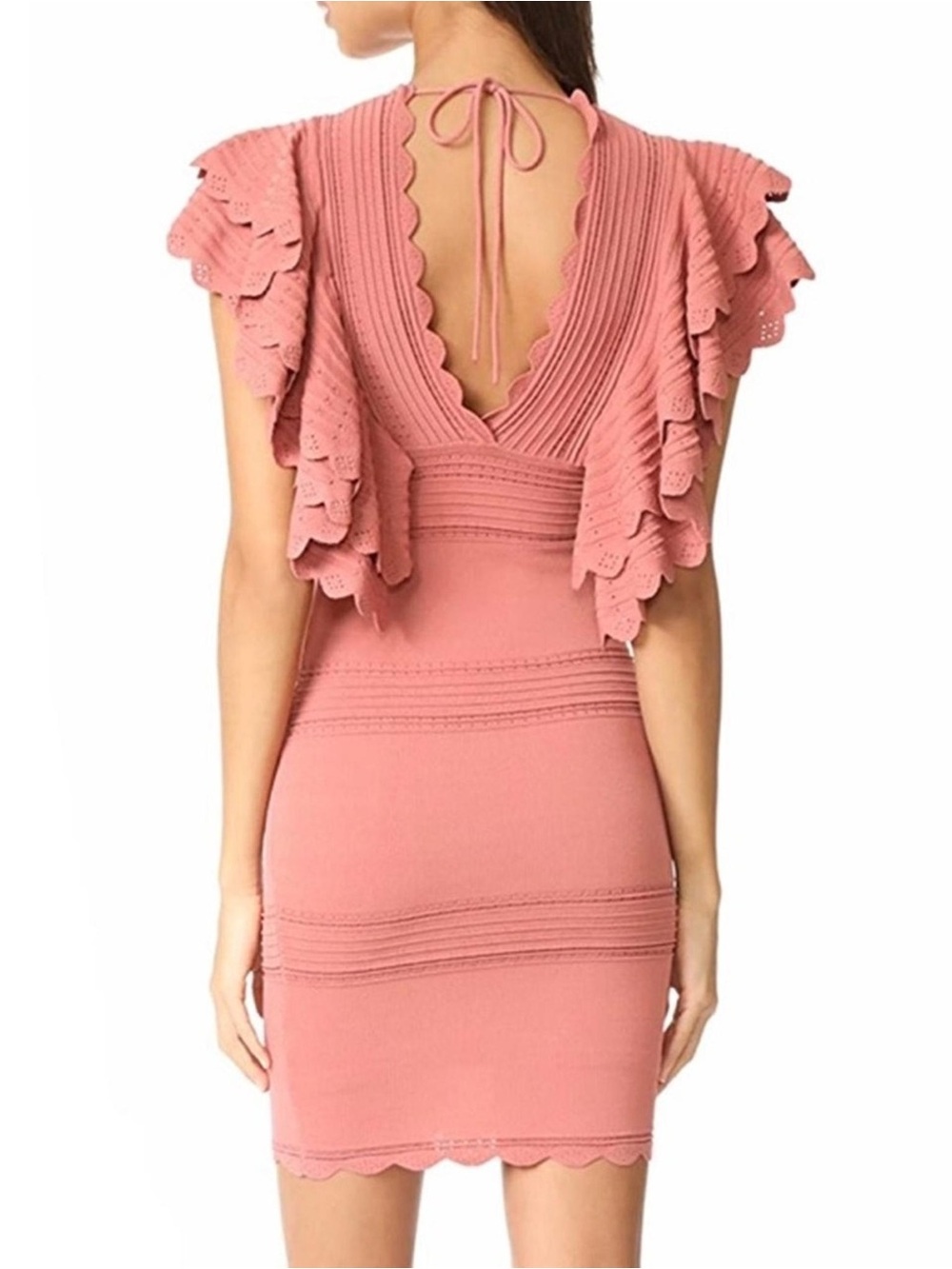Ronny Kobo Rafaela Scalloped Back Ruffle Bodycon Mini Dress Dusty Rose Pink